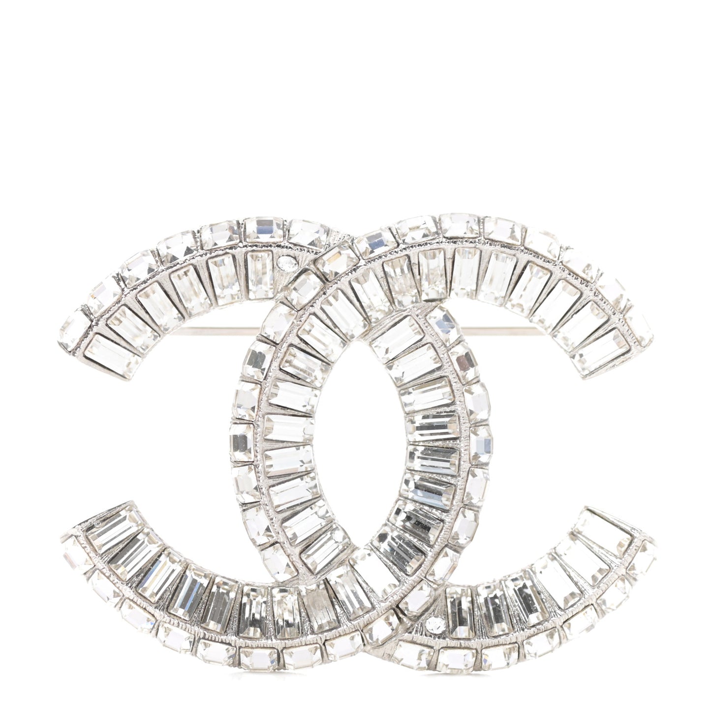 Baguette Crystal CC Brooch Silver