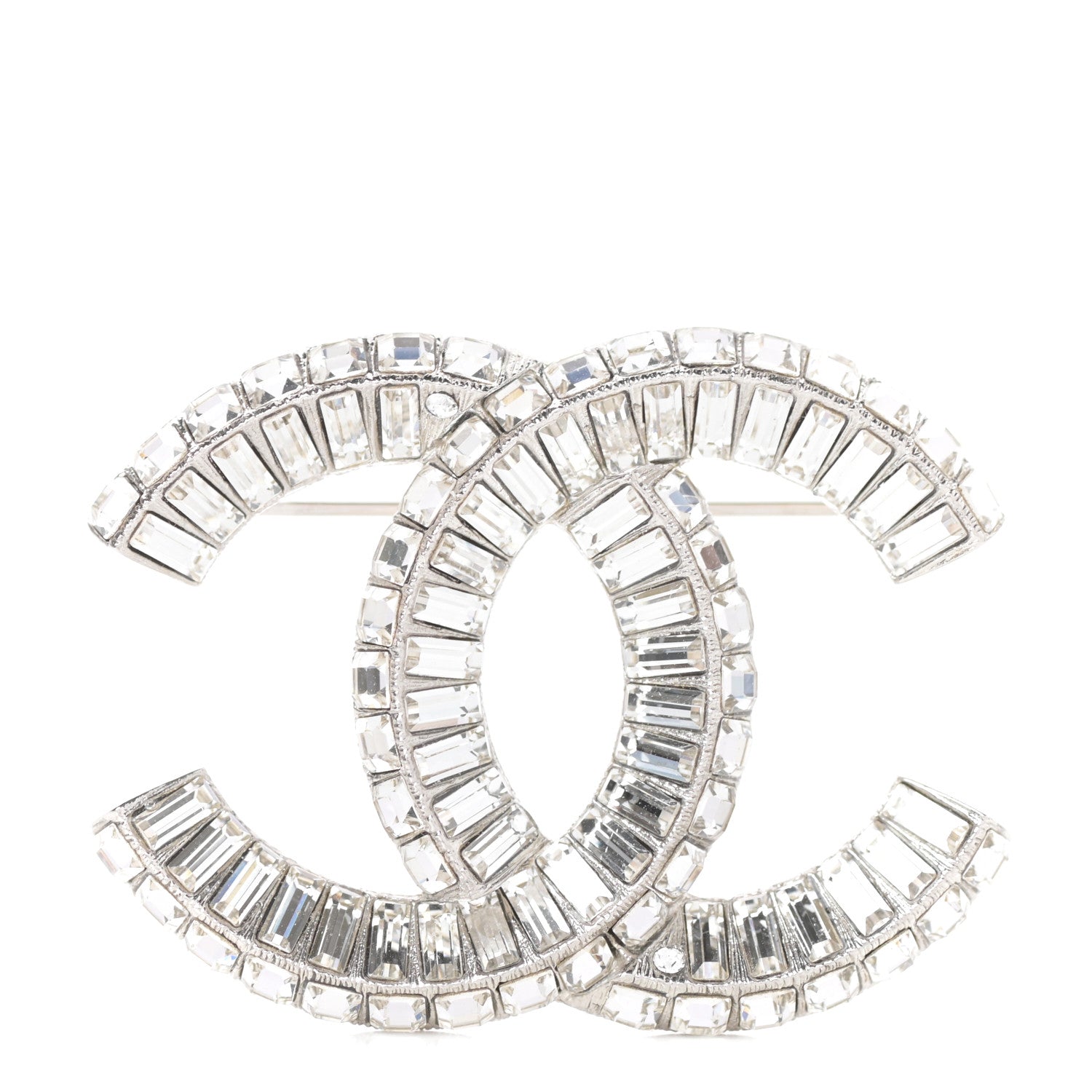 Chanel Baguette Crystal CC Brooch Silver 1 of 4