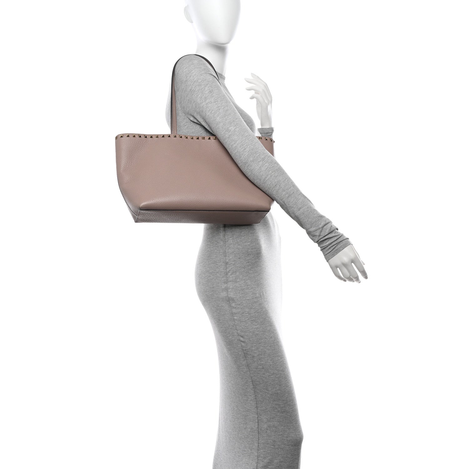 Valentino Garavani Grained Calfskin Small Rockstud Shoulder Tote Poudre 2 of 12