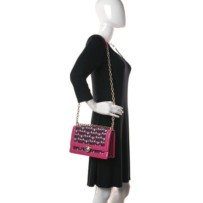 Miu Miu Jacquard Crocodile Embossed Calfskin Crystal Solitaire Flap Bag Fuxia 3 of 12