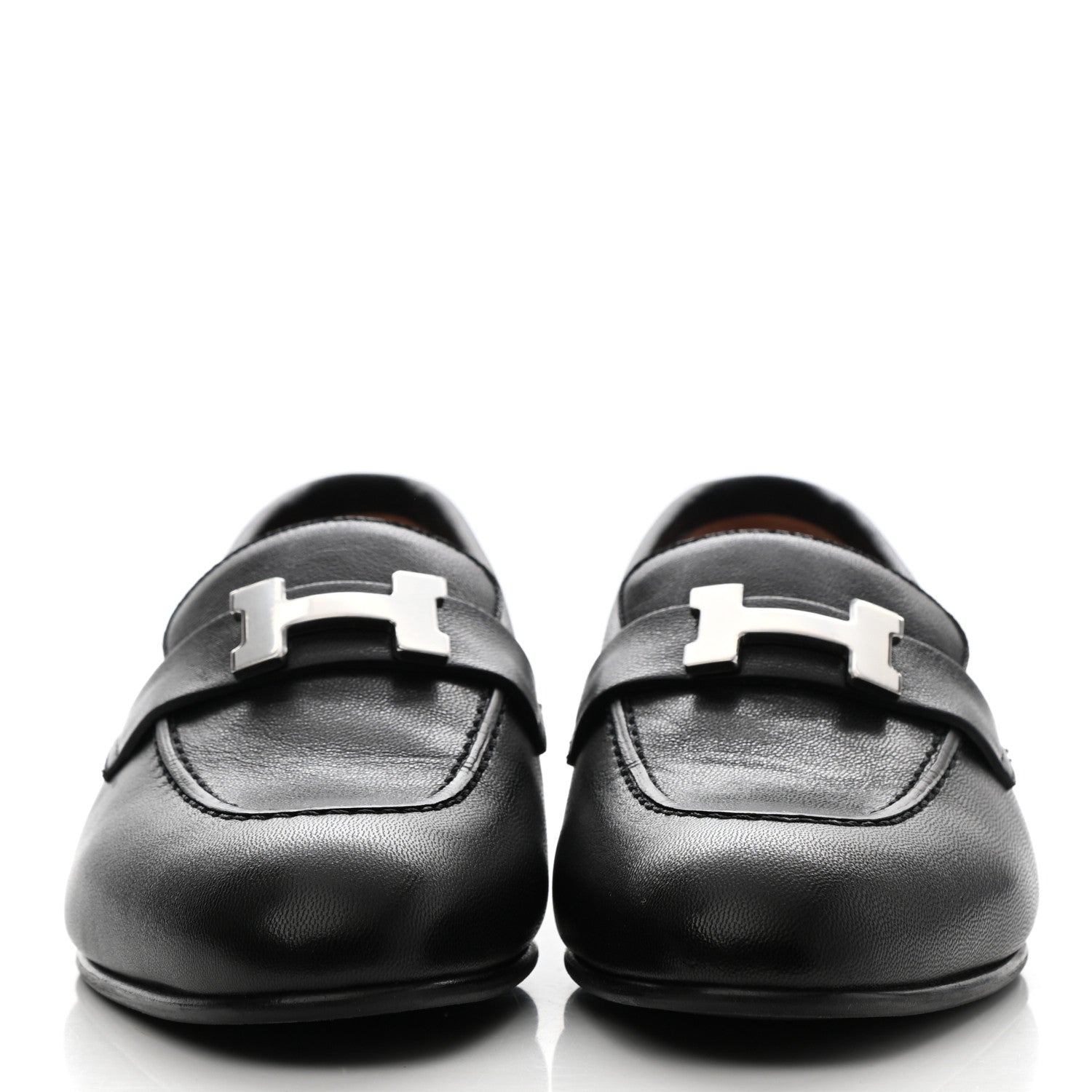 Hermes Goatskin Womens Paris Loafers 36.5 Black 2 of 9