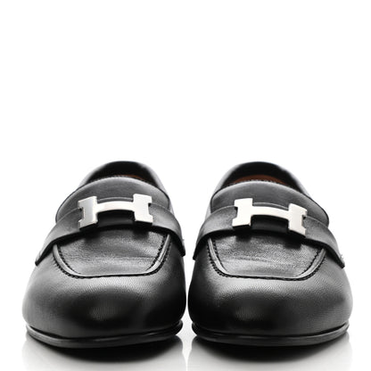 Hermes Goatskin Womens Paris Loafers 36.5 Black 2 of 9