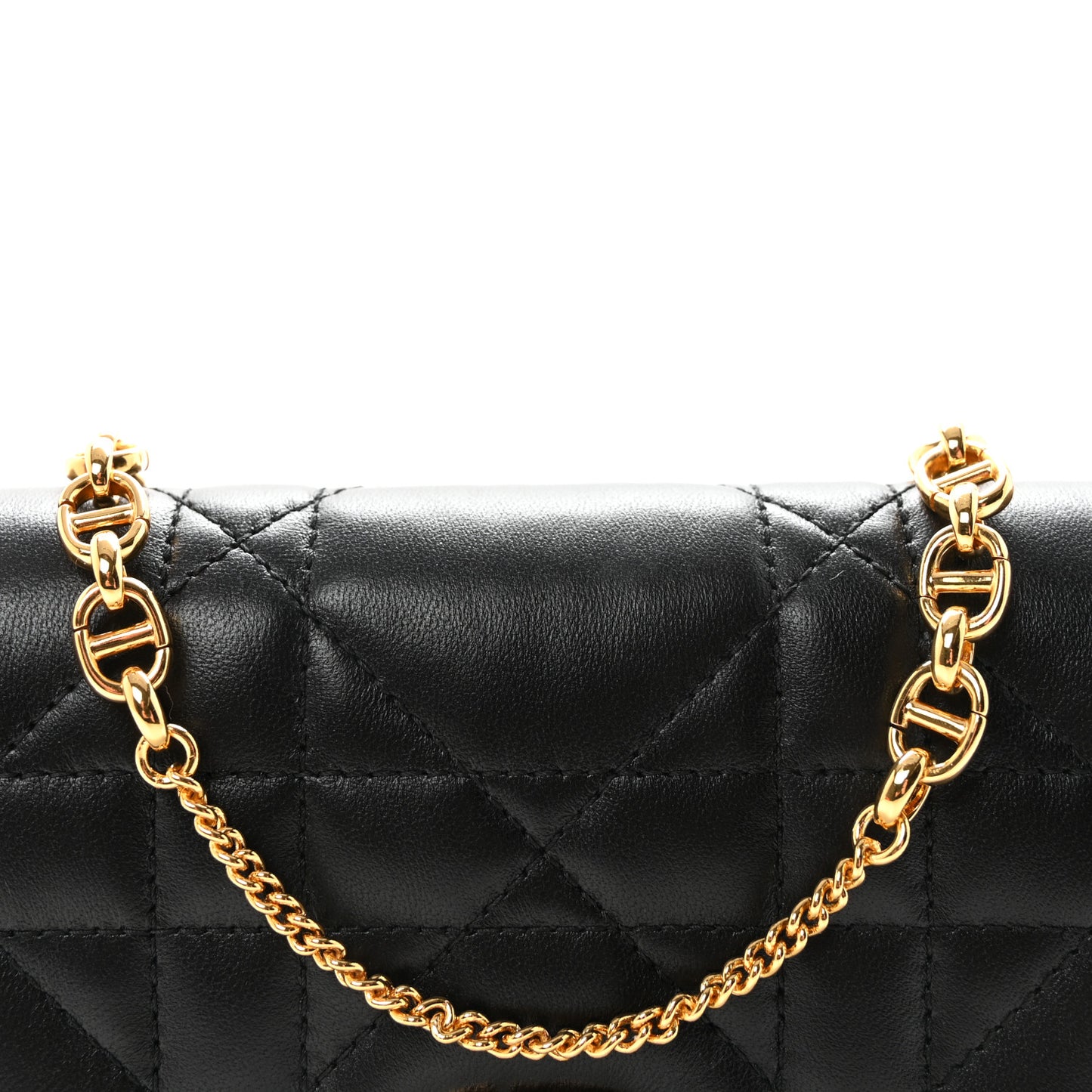 Lambskin Crystal Macrocannage Caro Pouch With Chain Black