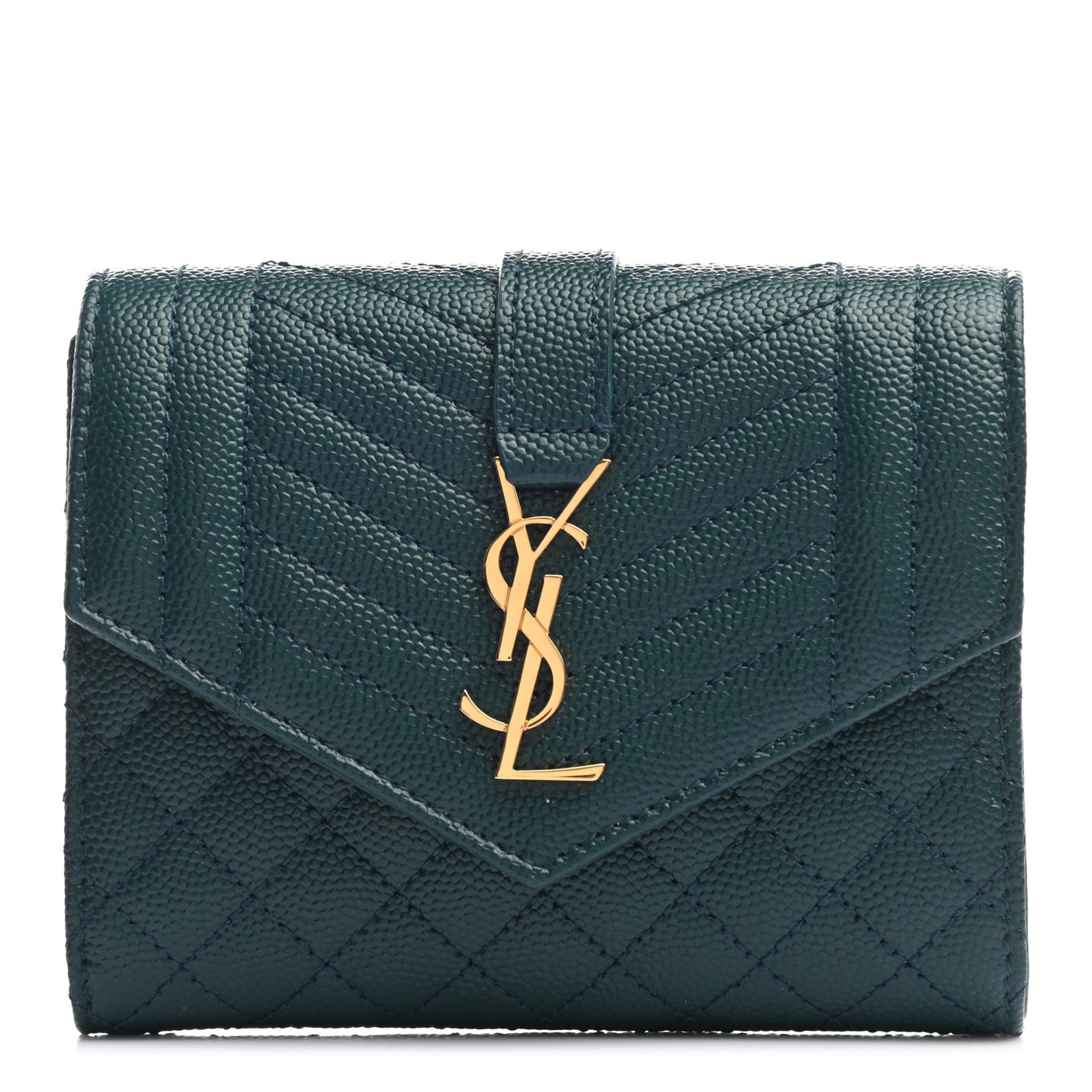 Grain De Poudre Mixed Matelasse Triquilt Monogram Compact Tri Fold Wallet Sea Turquoise
