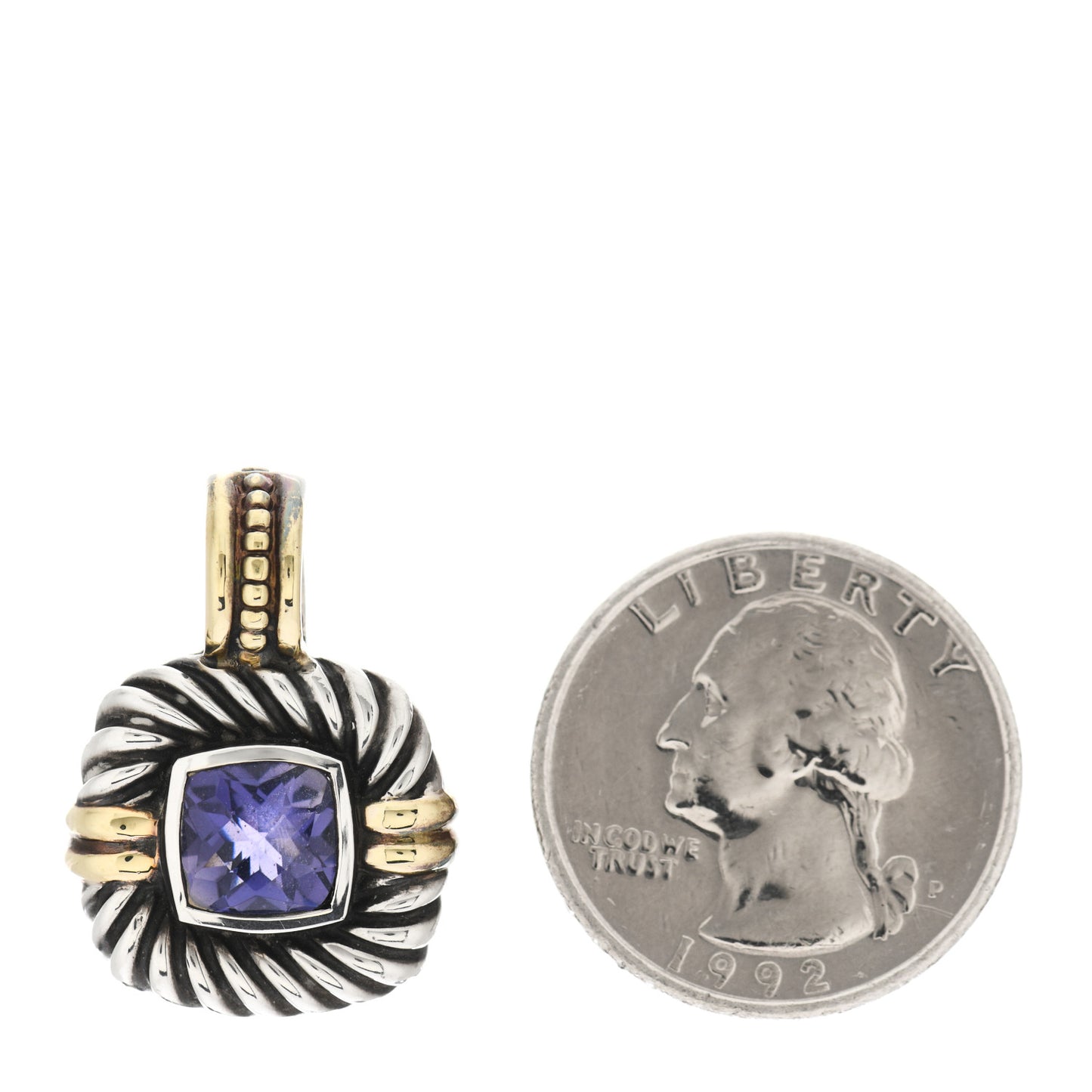 Sterling Silver 14K Yellow Gold Amethyst 7mm Albion Enhancer Pendant