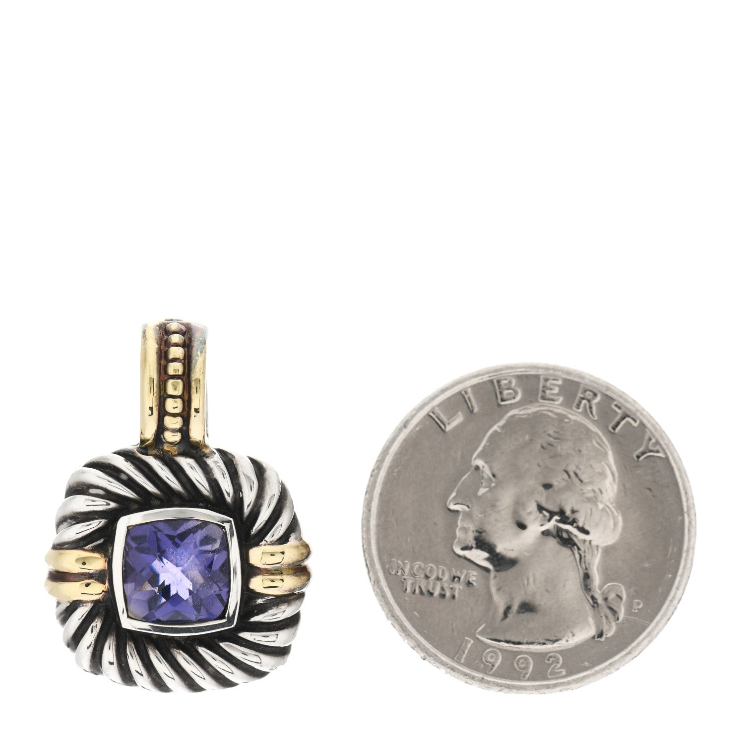 David Yurman Sterling Silver 14K Yellow Gold Amethyst 7mm Albion Enhancer Pendant 2 of 5