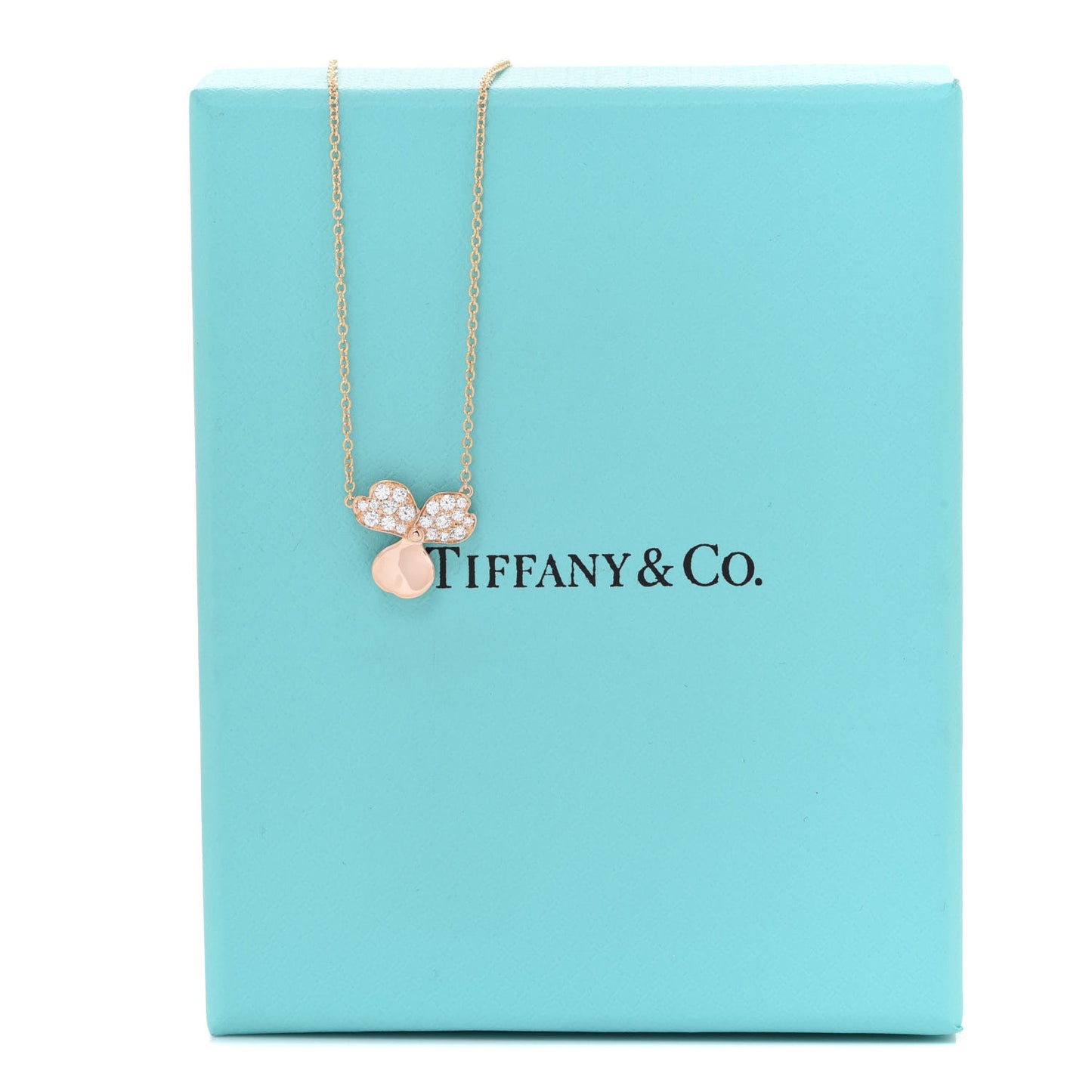 18K Rose Gold Diamond Paper Flowers Pendant Necklace