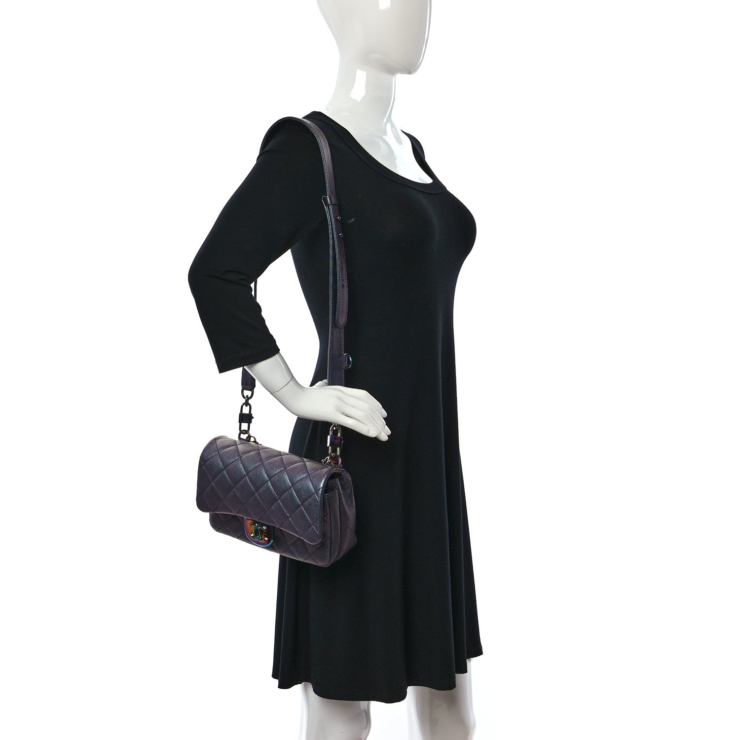 Chanel Iridescent Goatskin Quilted Small Double Carry Waist Chain Flap Purple 2 of 9