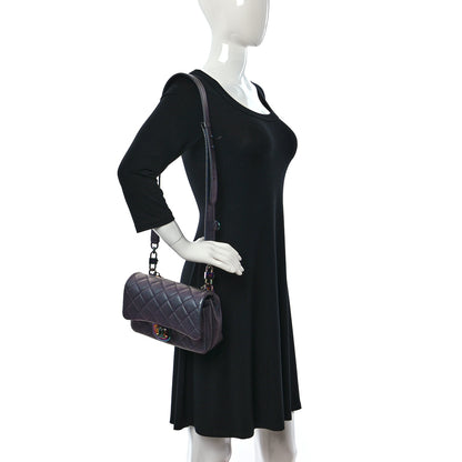 Chanel Iridescent Goatskin Quilted Small Double Carry Waist Chain Flap Purple 2 of 9