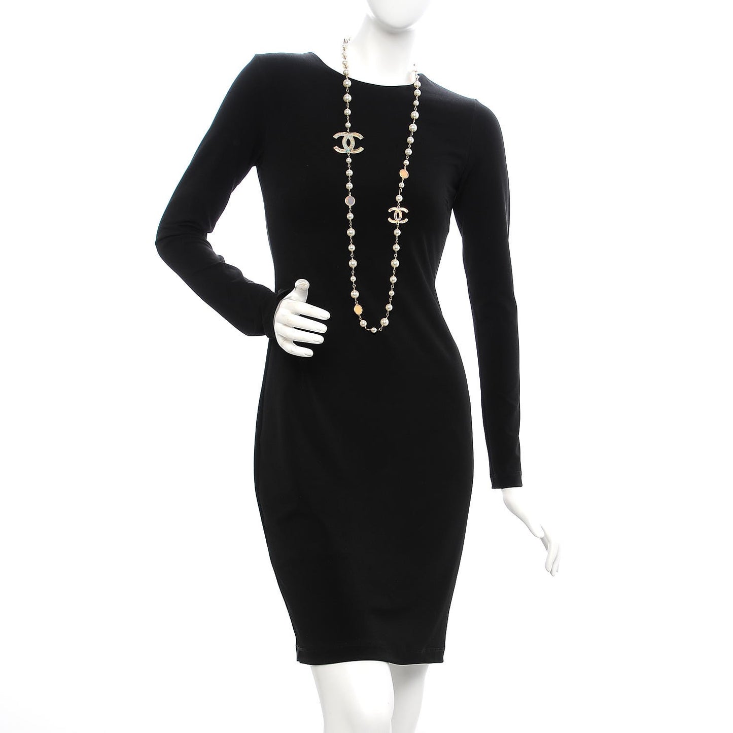 Pearl Enamel CC Long Necklace Pink Gold