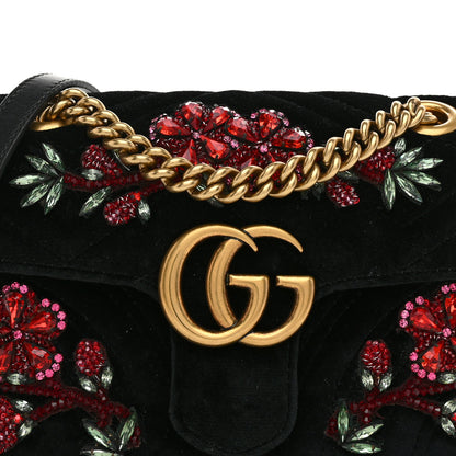 Gucci Velvet Matelasse Embroidered Mini GG Marmont Shoulder Bag Black 8 of 10