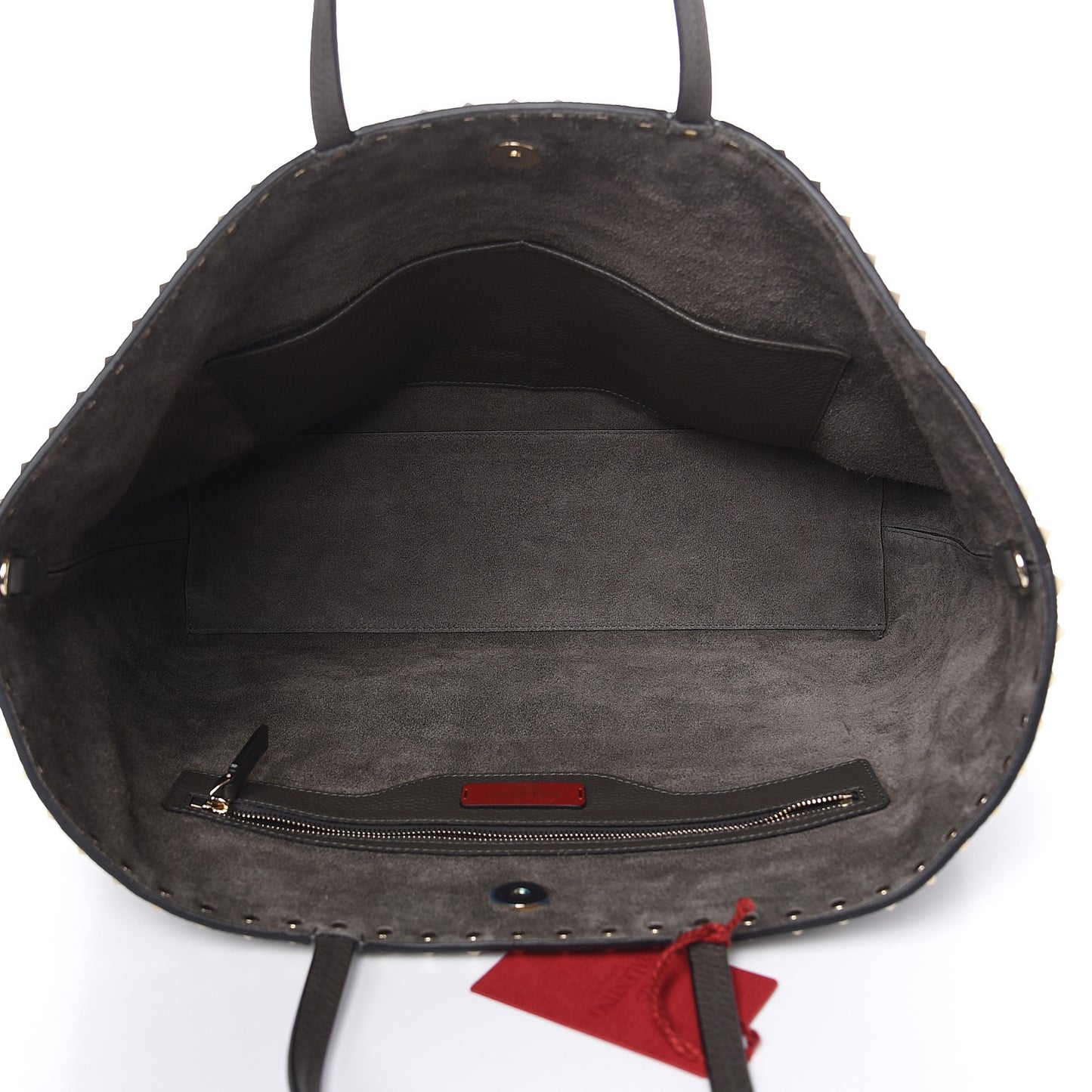 Grained Calfskin Rockstud Shoulder Tote Graphite