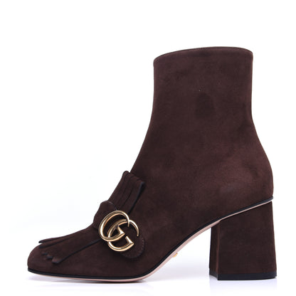 Gucci Kid Scamosciato GG Marmont Fringe 75mm Ankle Boots 38 Cocoa 1 of 13