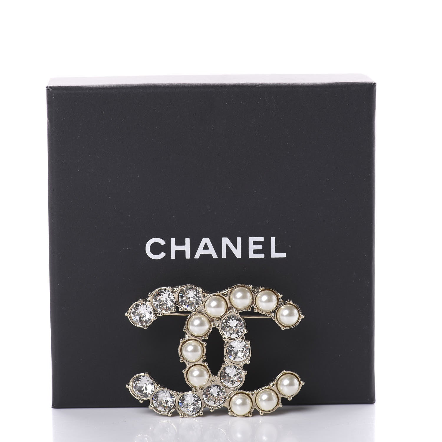 Chanel Crystal Pearl CC Dazzling Domino Brooch Gold 5 of 5