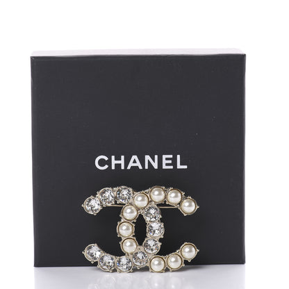 Chanel Crystal Pearl CC Dazzling Domino Brooch Gold 5 of 5