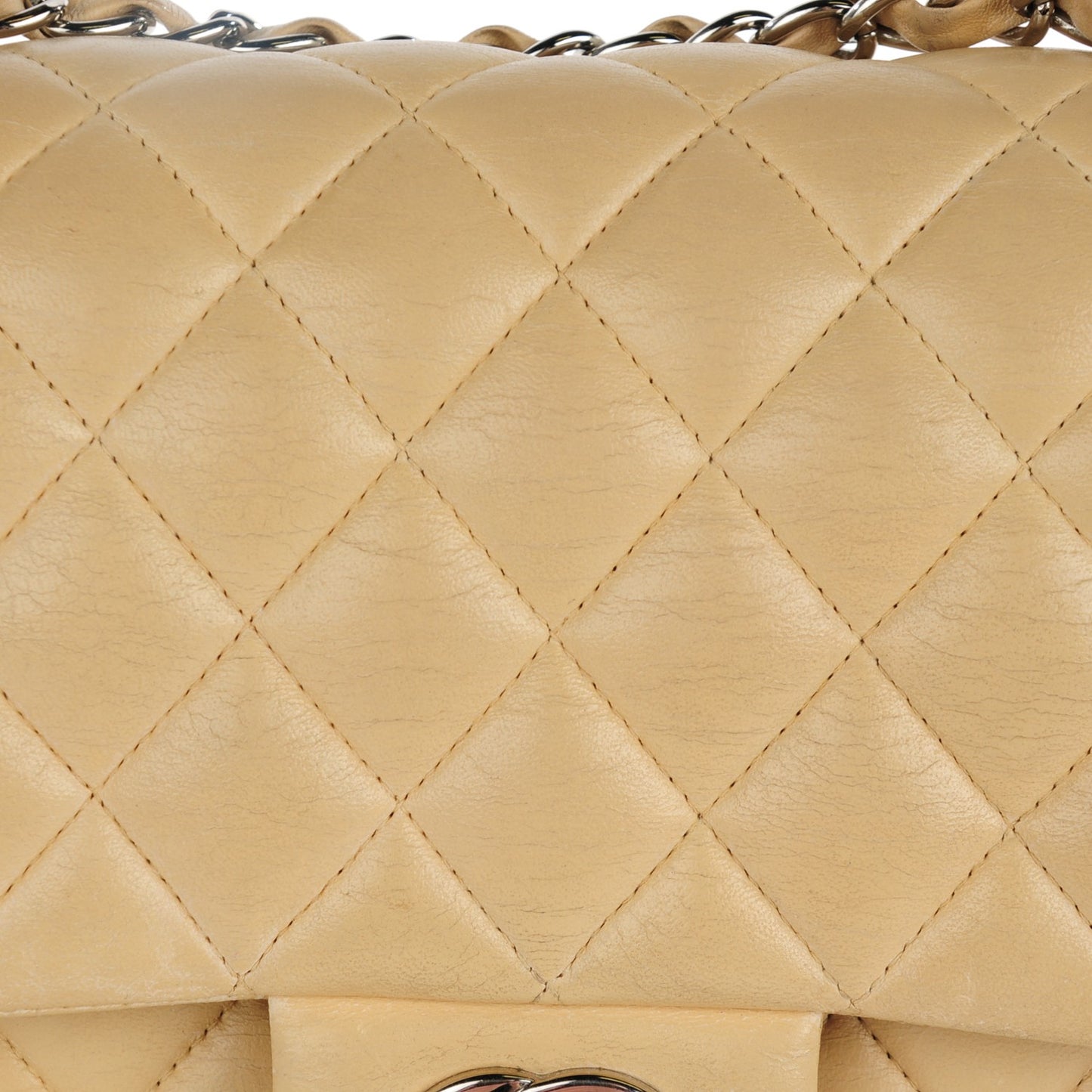 Lambskin Quilted Medium Double Flap Beige