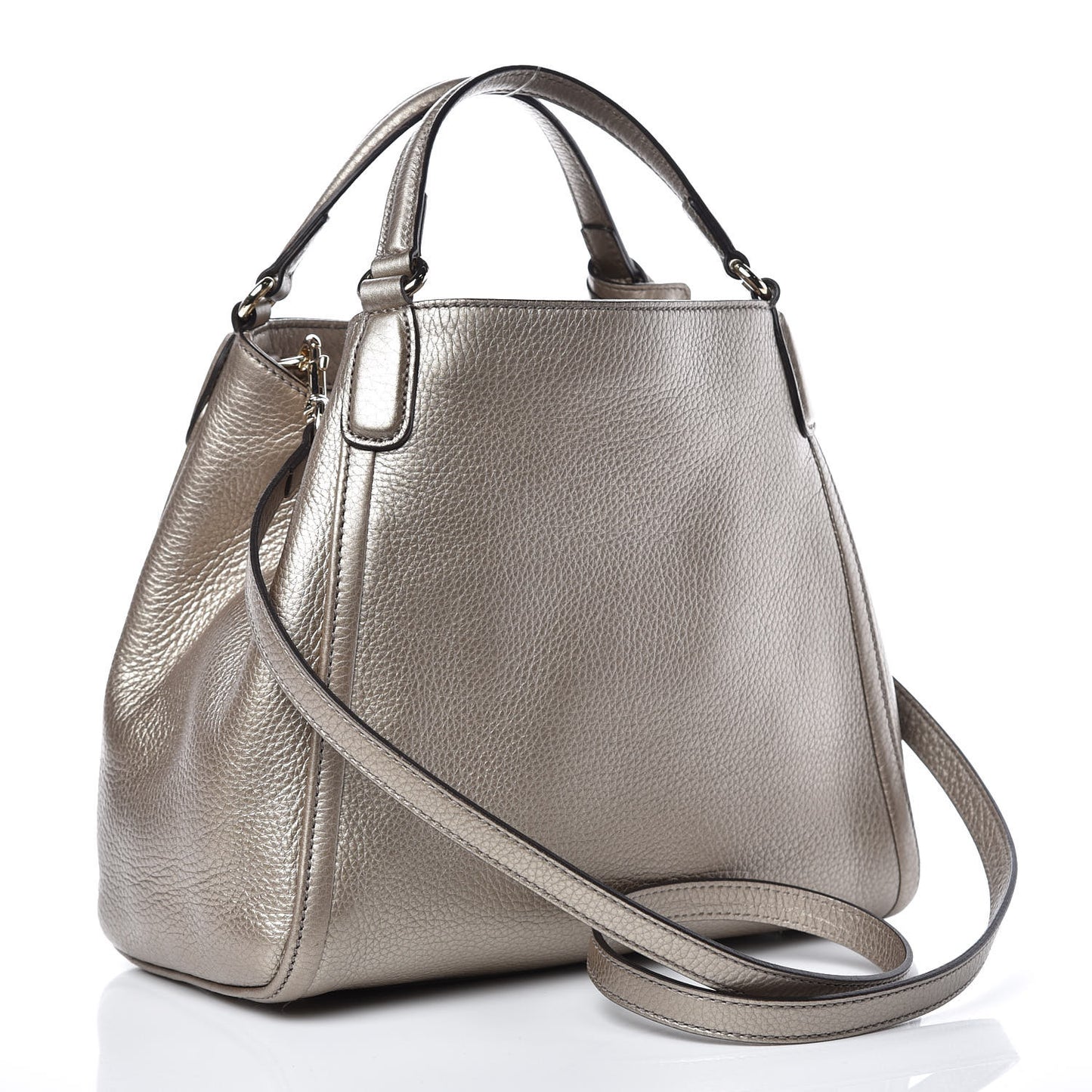 Metallic Pebbled Calfskin Small Soho Shoulder Bag Golden Beige