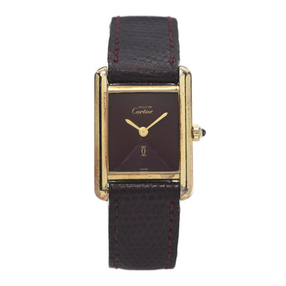 Cartier Sterling Silver Vermeil Lizard 20mm Must de Cartier Tank Quartz Watch Brown 1 of 8