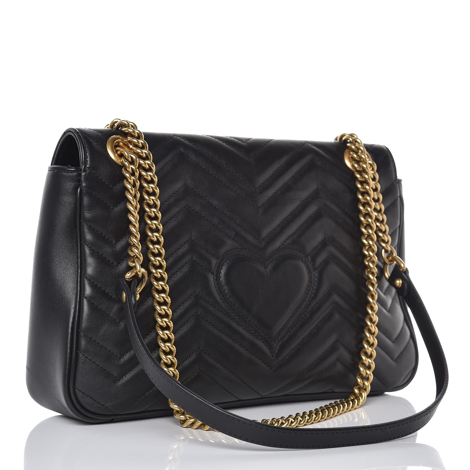 Gucci Calfskin Matelasse Medium GG Marmont Shoulder Bag Black 3 of 13