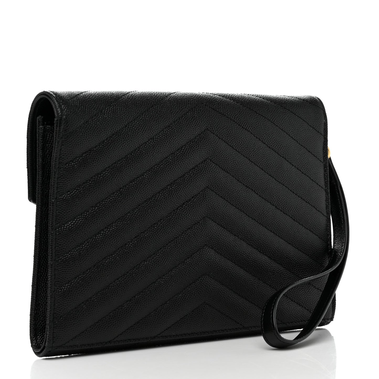 Grain De Poudre Matelasse Chevron Monogram Envelope Clutch Black