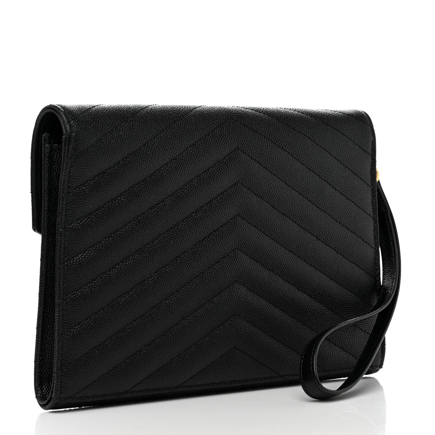 Saint Laurent Grain De Poudre Matelasse Chevron Monogram Envelope Clutch Black 3 of 8