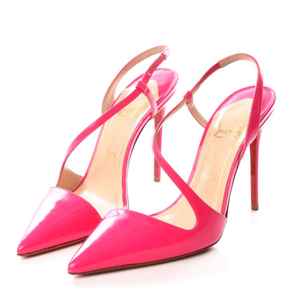 Christian Louboutin Patent Fluo June 100 Slingback Pumps 38.5 Rose Matador 2 of 8