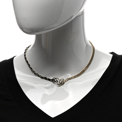 Chanel Metal Calfskin Crystal Double CC Short Necklace Black Gold 2 of 4