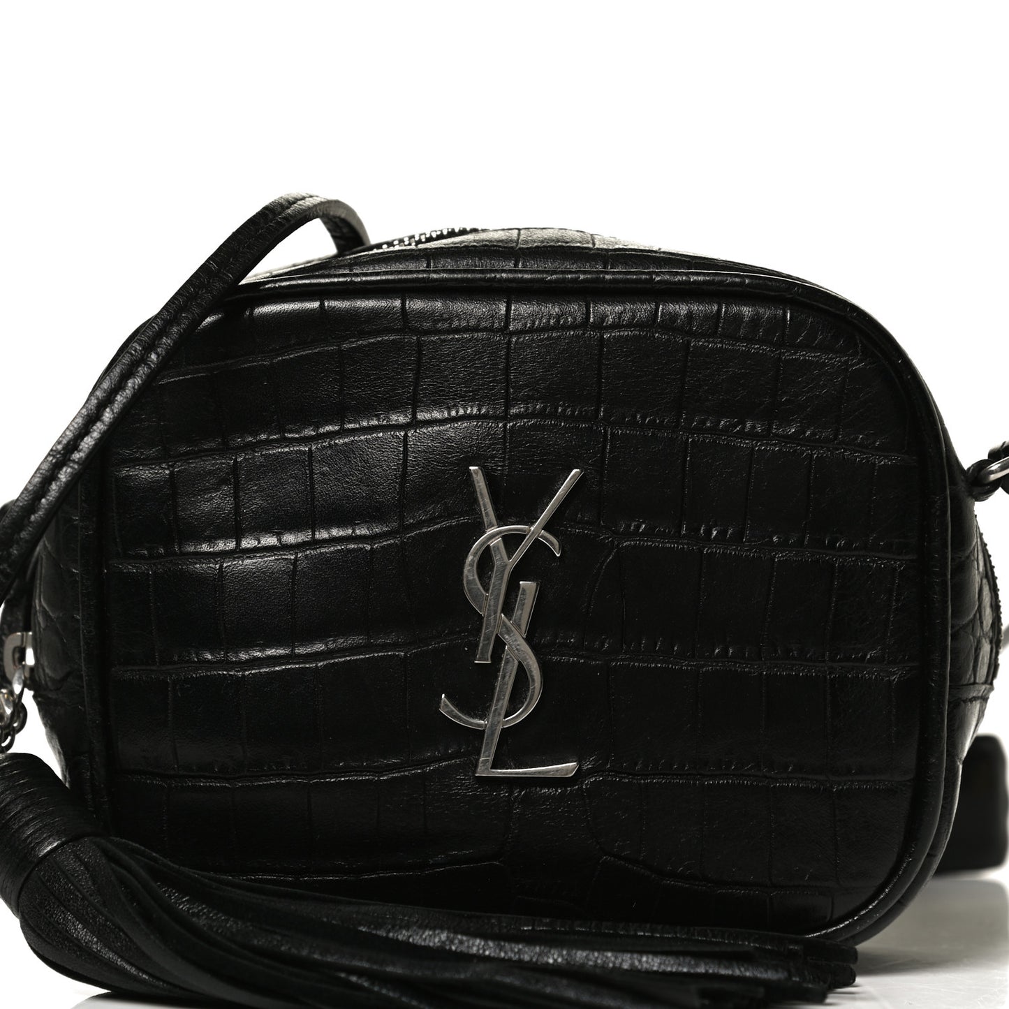 Calfskin Crocodile Embossed Monogram Blogger Bag Black
