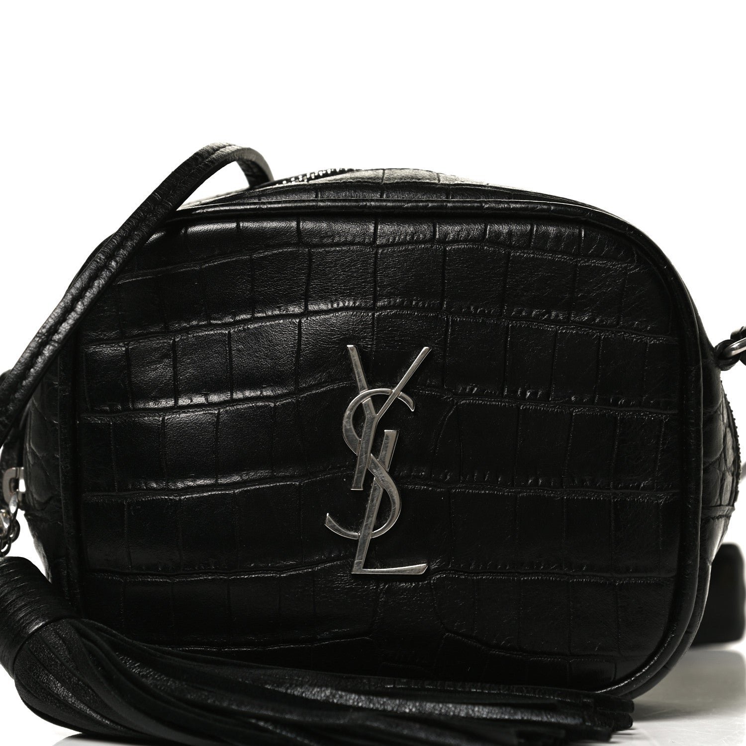 Saint Laurent Calfskin Crocodile Embossed Monogram Blogger Bag Black 8 of 10