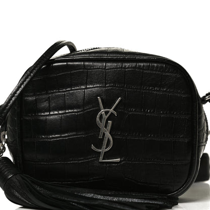 Saint Laurent Calfskin Crocodile Embossed Monogram Blogger Bag Black 8 of 10