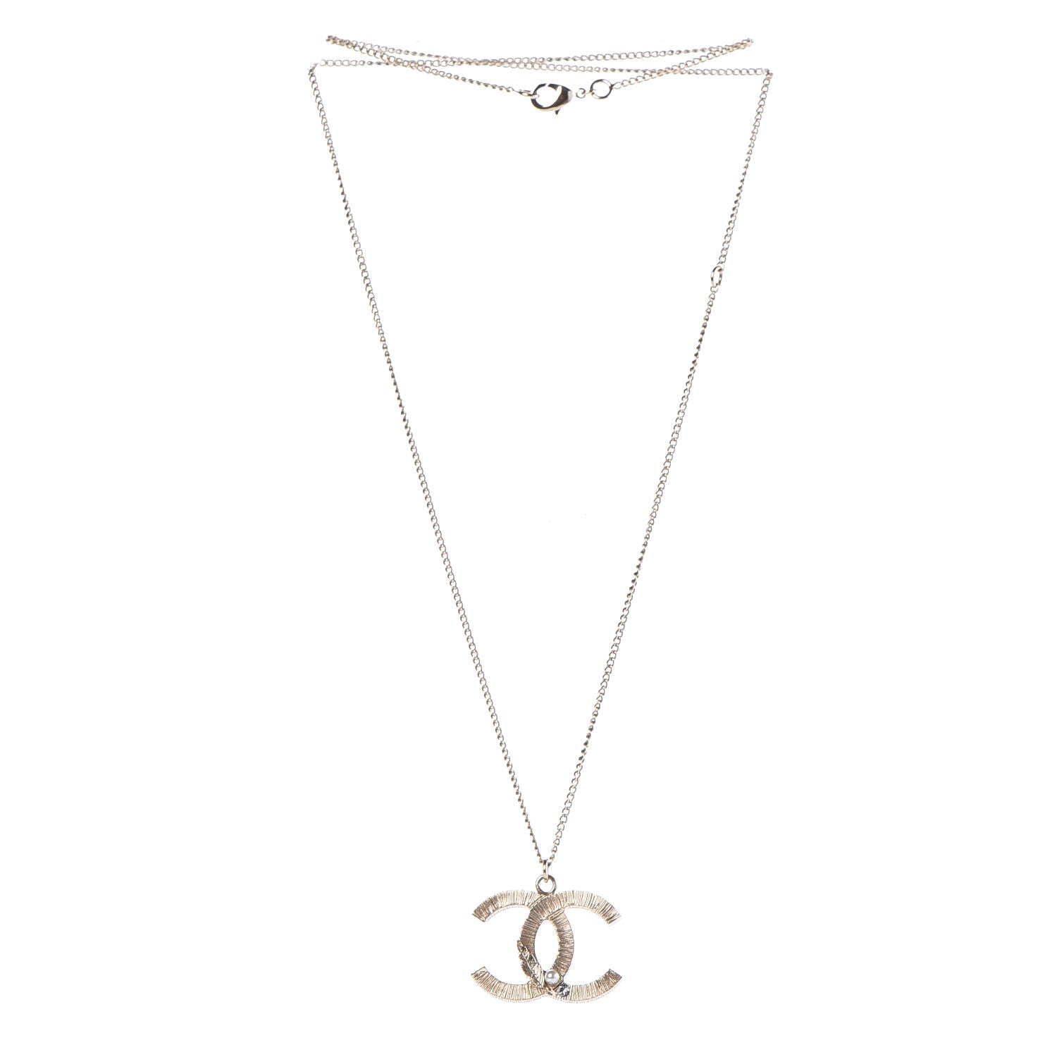 Chanel Pearl Crystal Feather CC Pendant Necklace Gold 4 of 6