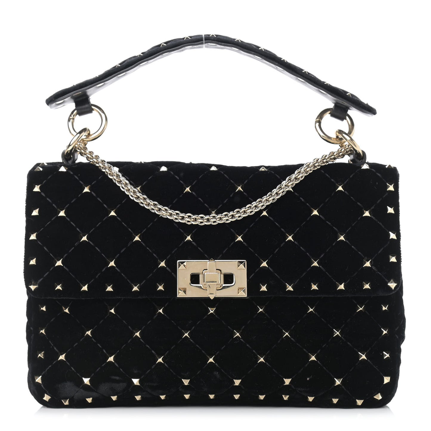 Velvet Medium Rockstud Spike Shoulder Bag Black