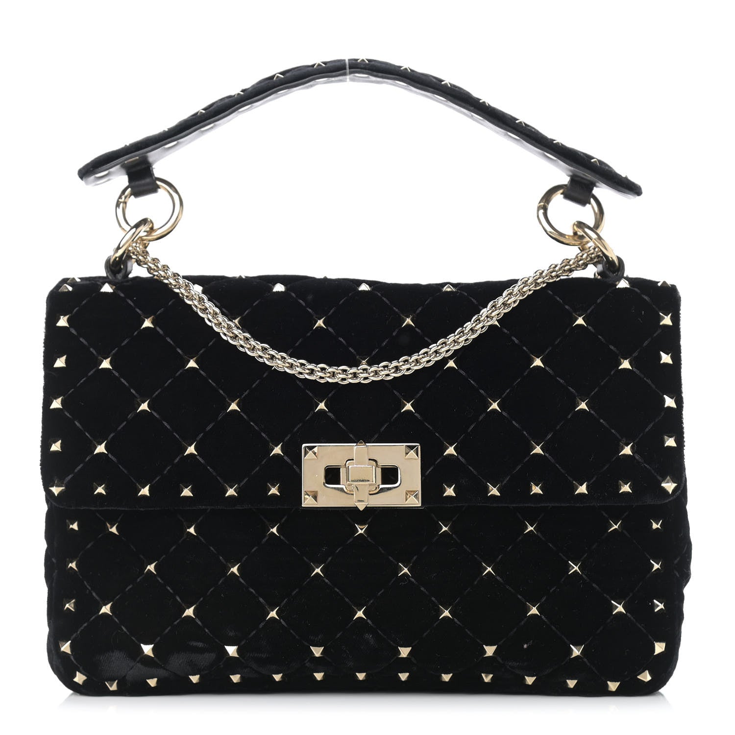 Valentino Garavani Velvet Medium Rockstud Spike Shoulder Bag Black 1 of 9