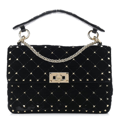 Valentino Garavani Velvet Medium Rockstud Spike Shoulder Bag Black 1 of 9