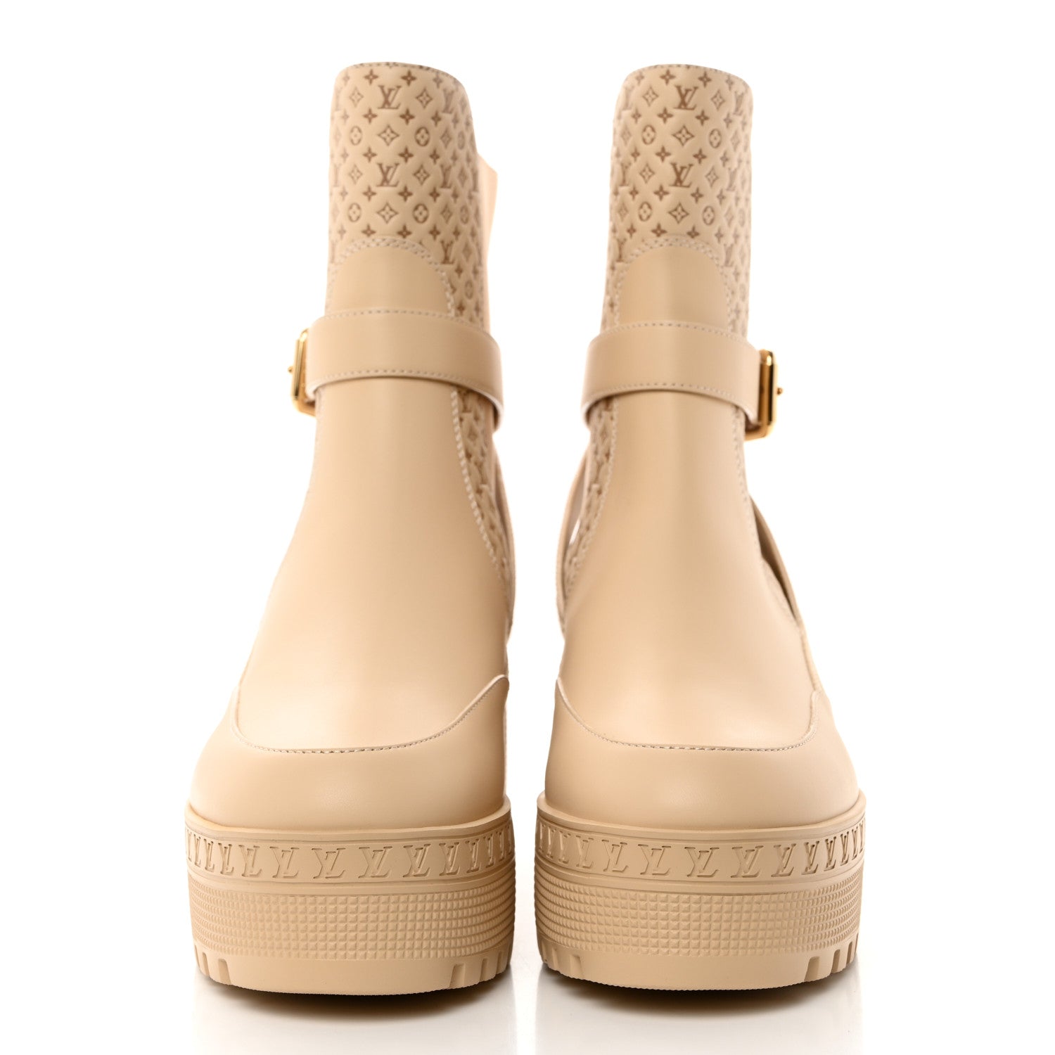 Louis Vuitton Suede Calfskin Embossed Monogram Laureate Platform Desert Boots 38 Beige 2 of 9