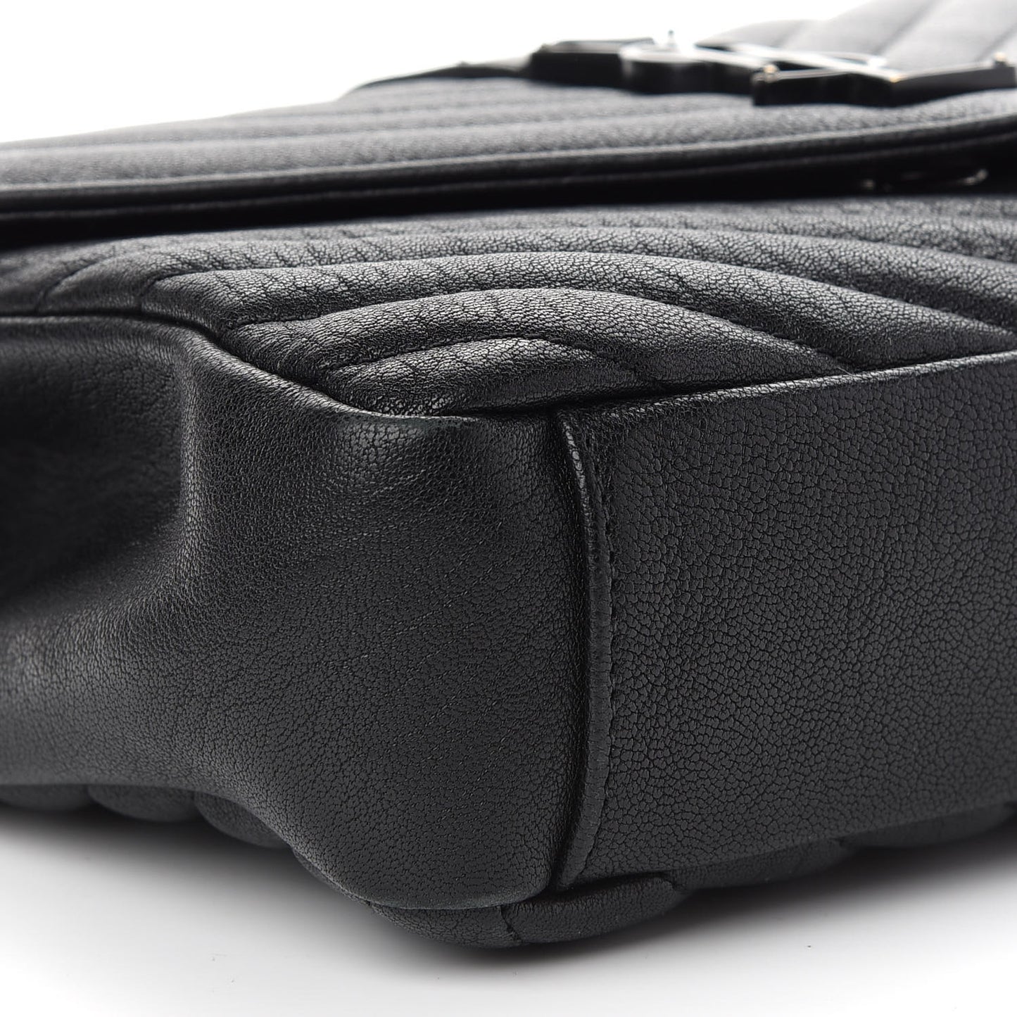 Sheepskin Matelasse Chevron Monogram Monochrome Medium College Bag Black