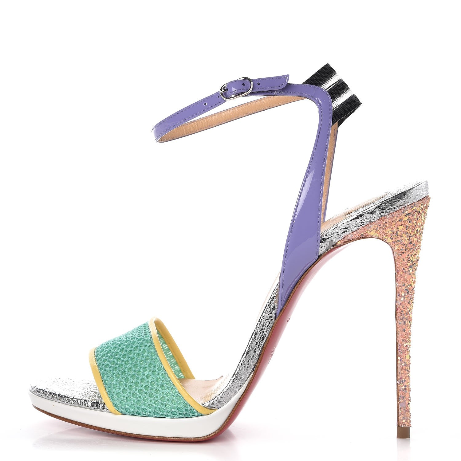 Christian Louboutin Patent Rete Glitter Discoport 120 Sandals 37 Opal 1 of 10