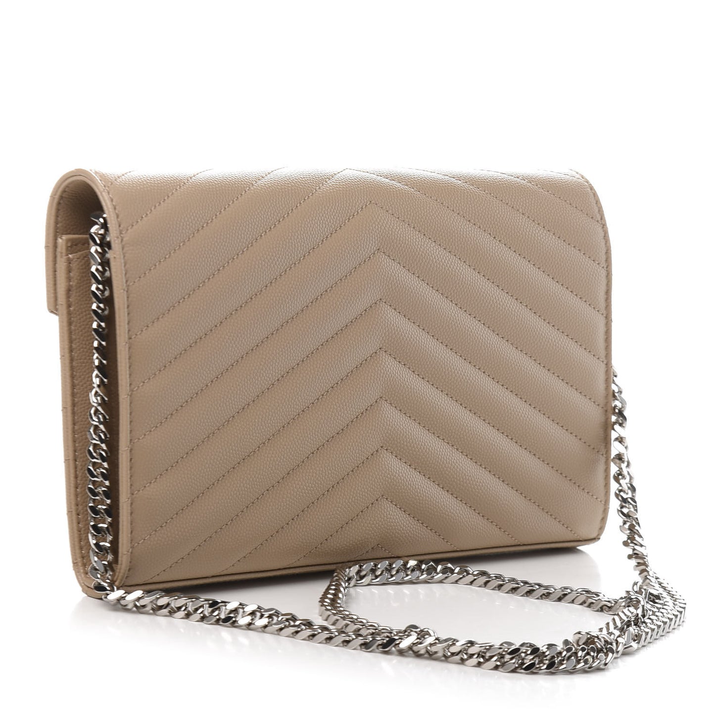 Grain De Poudre Matelasse Chevron Monogram Chain Wallet Dark Beige