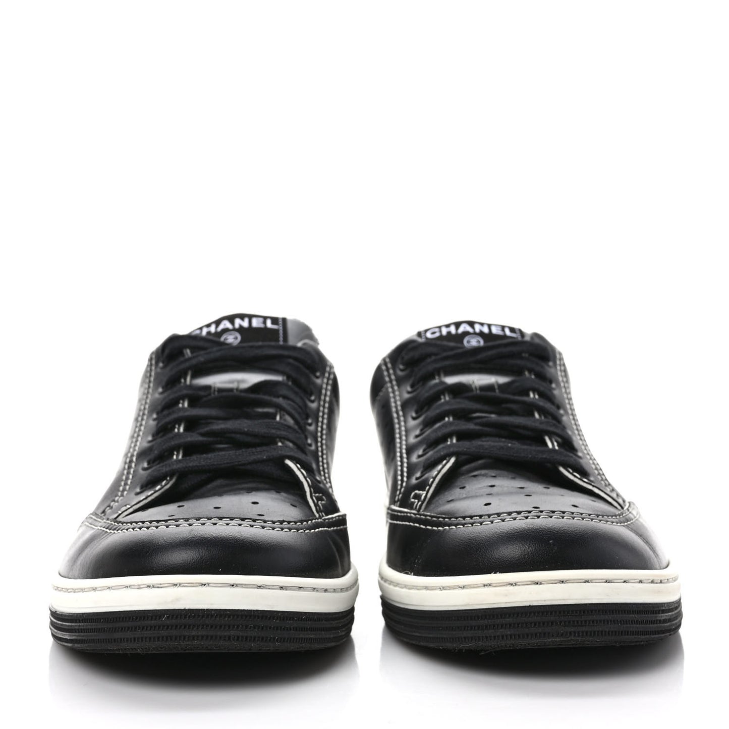 Calfskin Womens Logo Sneakers 39.5 Black White