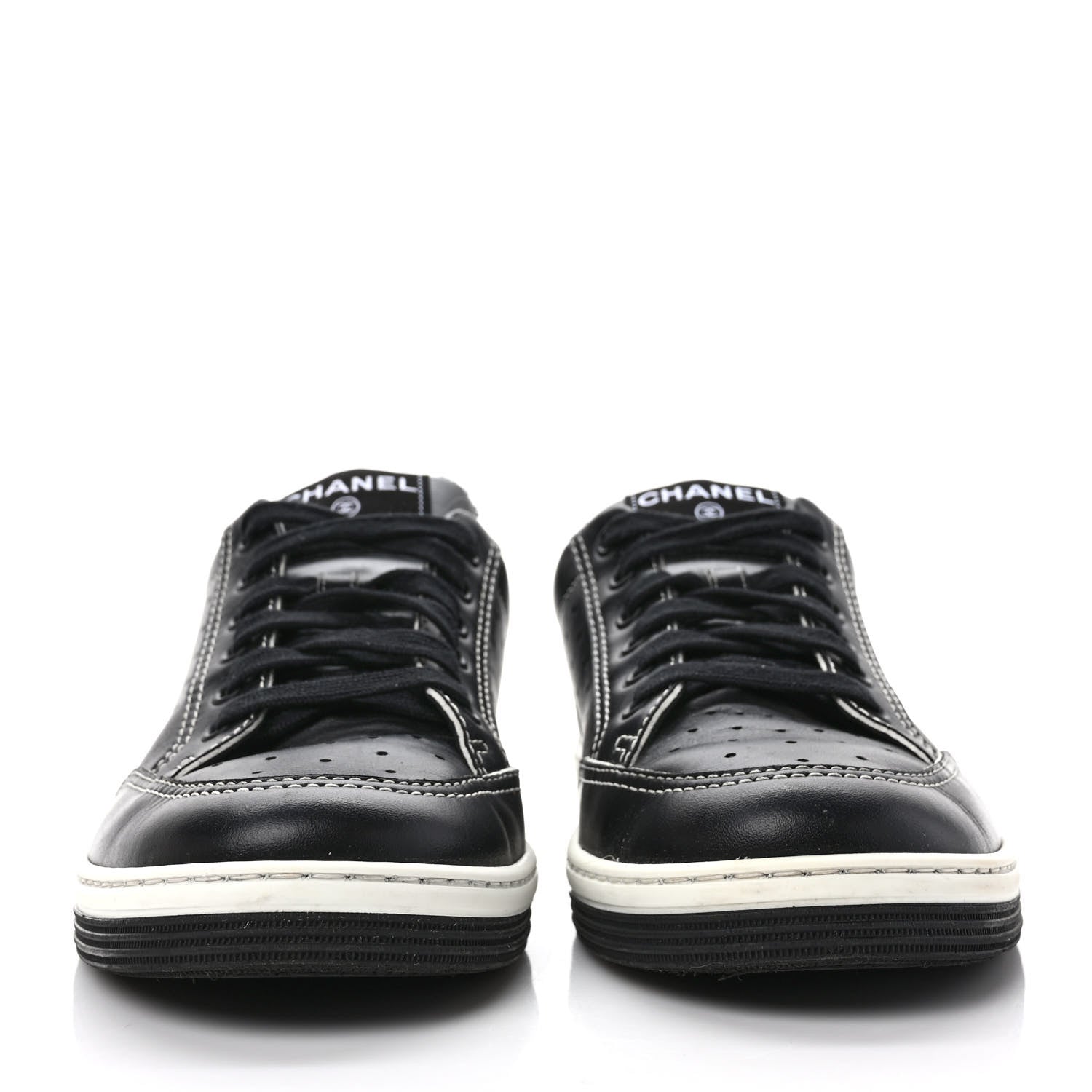 Chanel Calfskin Womens Logo Sneakers 39.5 Black White 2 of 9