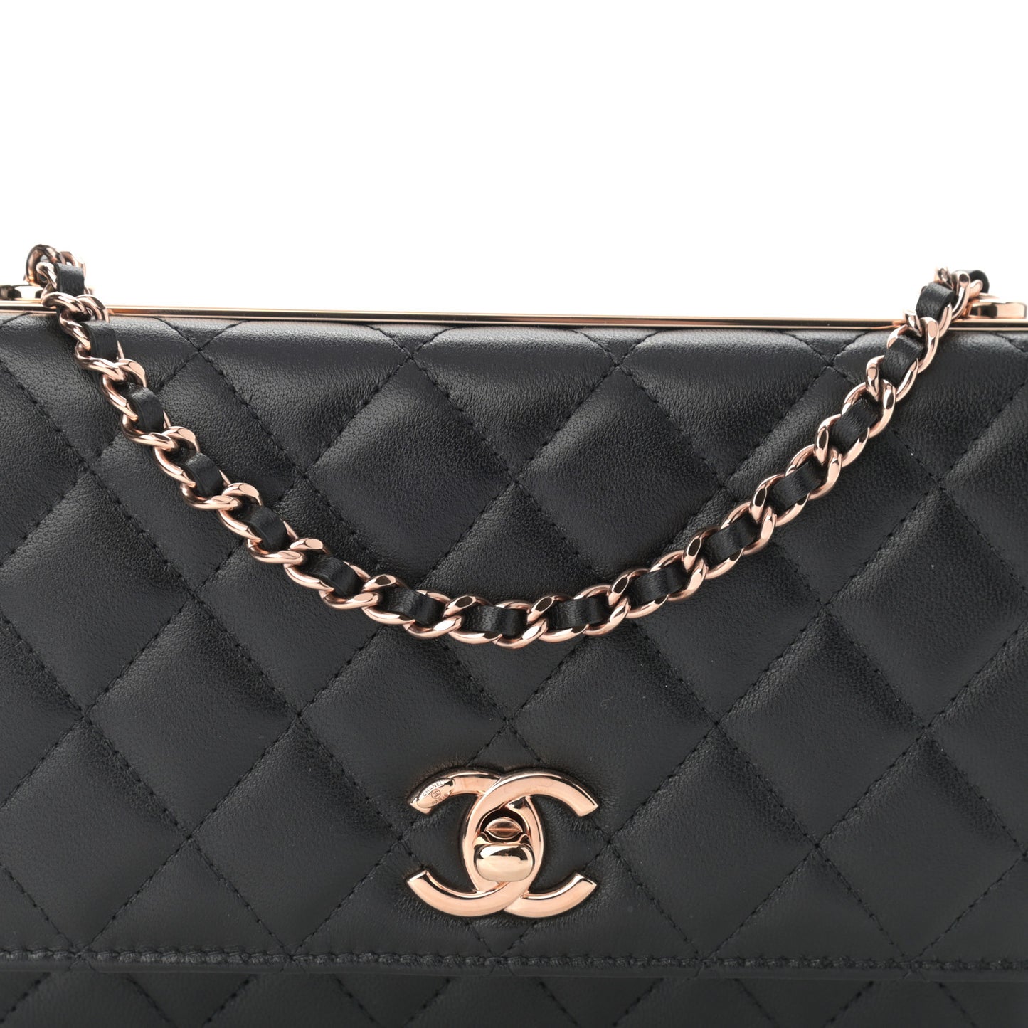 Lambskin Quilted Trendy CC Wallet On Chain WOC Black