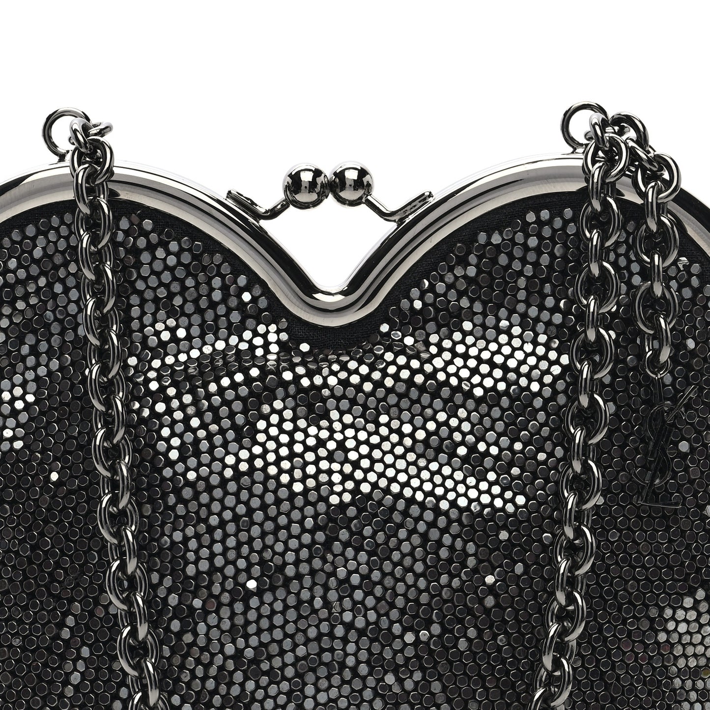 Satin Mesh Studded Mini Heart Bag Dark Rutenio