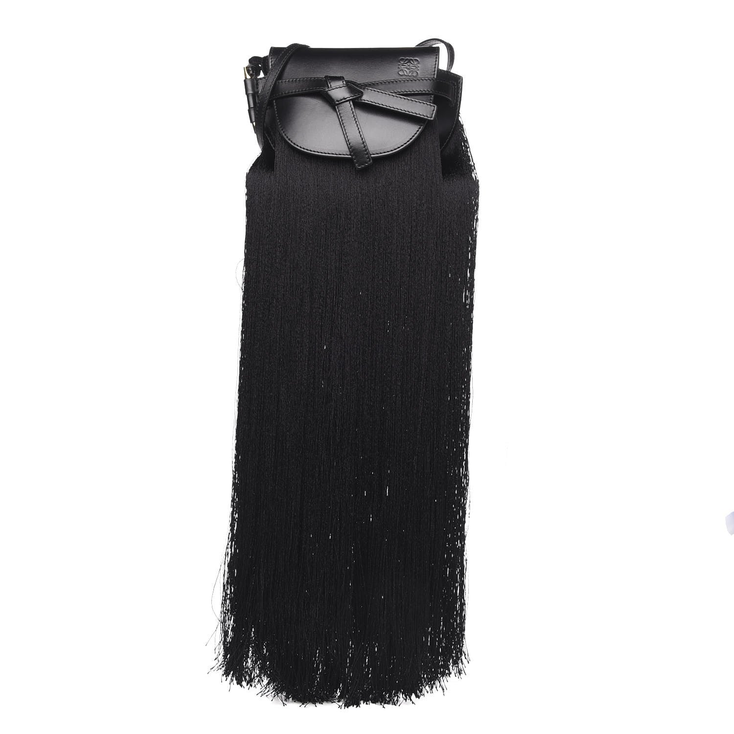 Loewe Calfskin Mini Fringe Gate Crossbody Bag Black 3 of 11