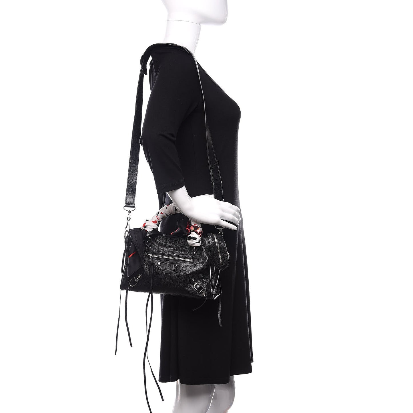 Agneau Classic Silver Hardware Mini S City Scarf Black