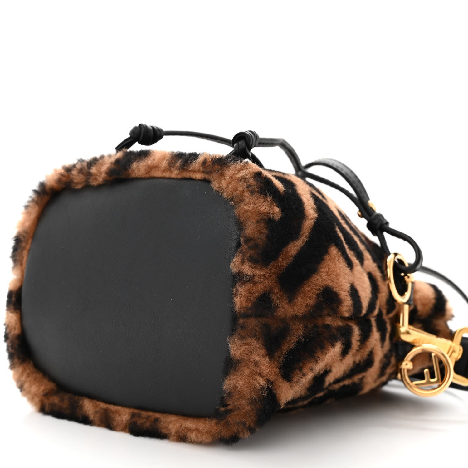 Fendi Shearling Vitello Dolce F is Fendi Macro FF 1974 Mini Mon Tresor Bucket Bag Tobacco Black 10 of 10
