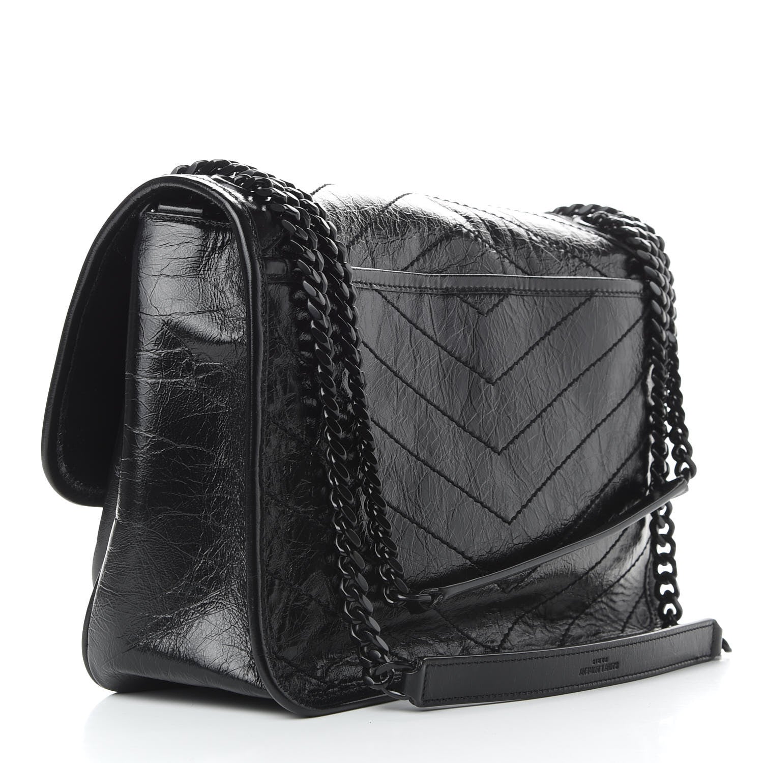 Saint Laurent Crinkled Calfskin Matelasse Monogram Medium Niki Chain Satchel Black 3 of 8