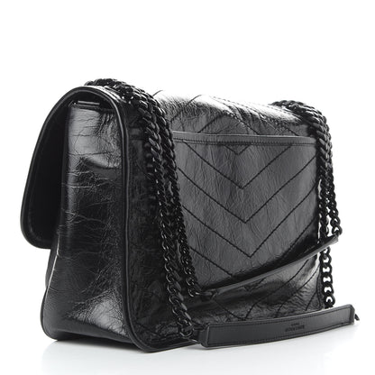 Saint Laurent Crinkled Calfskin Matelasse Monogram Medium Niki Chain Satchel Black 3 of 8