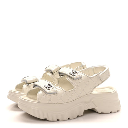 Chanel Shiny Calfskin Chain CC Velcro Dad Platform Sandals 39.5 White 4 of 9