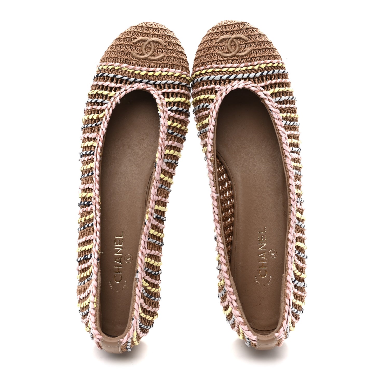 Raffia CC Cap Toe Ballerina Flats 38.5 Beige Multicolor