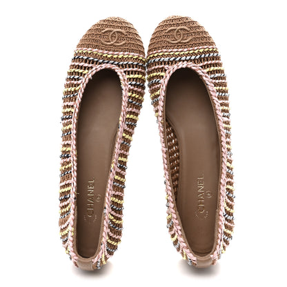 Chanel Raffia CC Cap Toe Ballerina Flats 38.5 Beige Multicolor 2 of 9